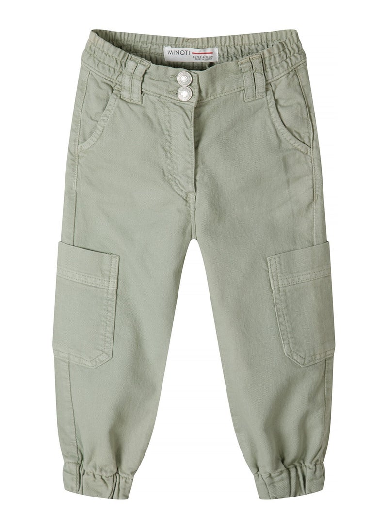 MINOTI Kids Girls Cargo Trousers with Elastic Waist and Side Pockets  - Image 1