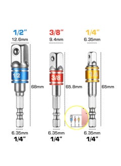 KASTWAVE Impact Grade Socket Adapter/Extension Set Turns Power Drill Into High Speed Nut Driver,1/4-Inch Hex Shank to Drive for Adapters to Use with Drill Chucks, Sizes 1/4" 3/8" 1/2", Cr-V, 3-Piece  - Image 3