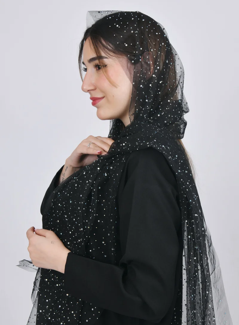 عبايات حوراء طرحه سوداء شبكيه ناعمه بفصوص ملون متفرق