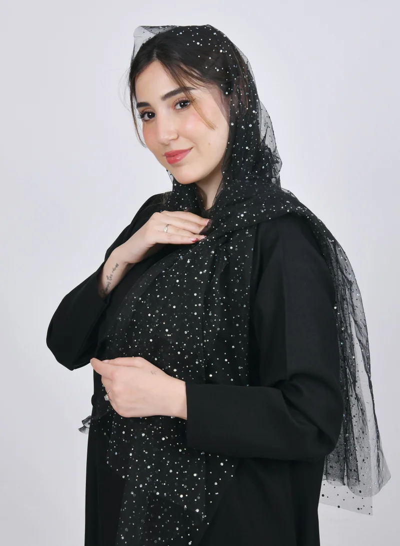 عبايات حوراء طرحه سوداء شبكيه ناعمه بفصوص ملون متفرق