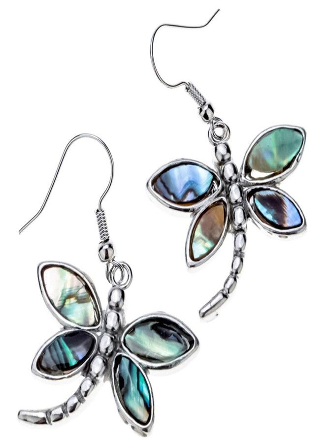 Szxc أقراط متدلية من صدفة أذن البحر الطبيعية بتصميم اليعسوب الجميل من Szxc Jewelry (أخضر) - Image 1