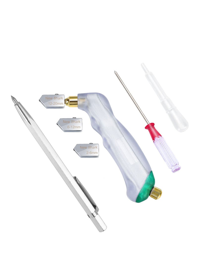 Excefore Glass Cutter Set, Pistol Grip Ergonomic Grip Tungsten Carbide Glass Cutting Tools with Oil Reservoir, 2-6 Mm Replaceable Cutting Heads Perfect for Glass Cutting  - Image 1