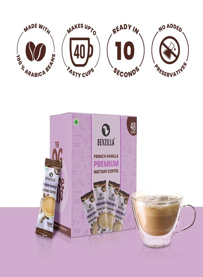 Bevzilla 48 Instant Coffee Powder Sachets (Vanilla) - 96 Grams|Hot & Cold Coffee|Makes 48 Cups|Strong Arabica Coffee|Easy To Carry|Best For Espresso, Latte, Cappuccino| Enjoy Hot & Cold Brews - Image 2