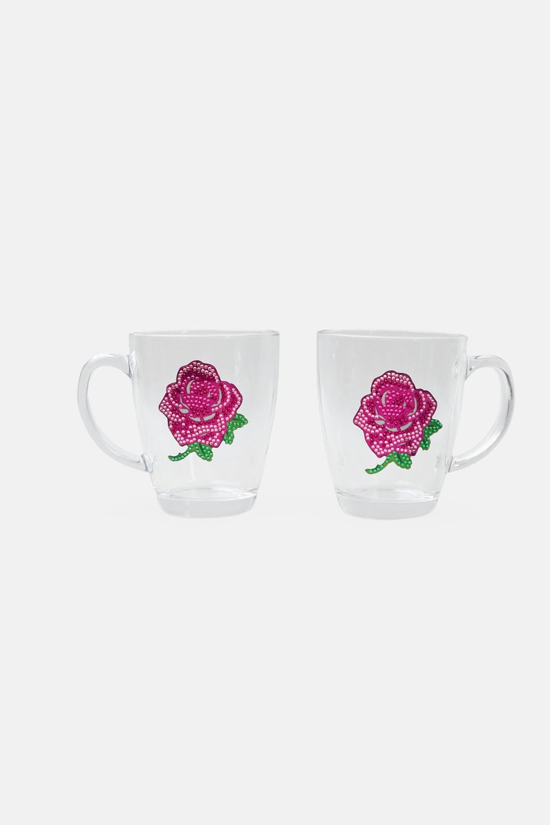 Betsey Johnson 2 Pieces Glass Floral Pattern Coffee Mug Set 145 ml, Transparent - Image 1