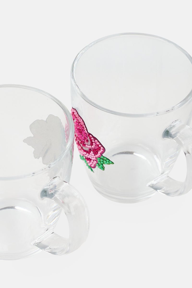 Betsey Johnson 2 Pieces Glass Floral Pattern Coffee Mug Set 145 ml, Transparent - Image 3