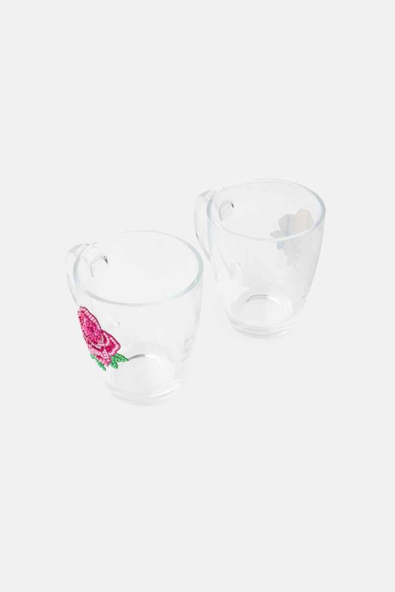 Betsey Johnson 2 Pieces Glass Floral Pattern Coffee Mug Set 145 ml, Transparent - Image 2