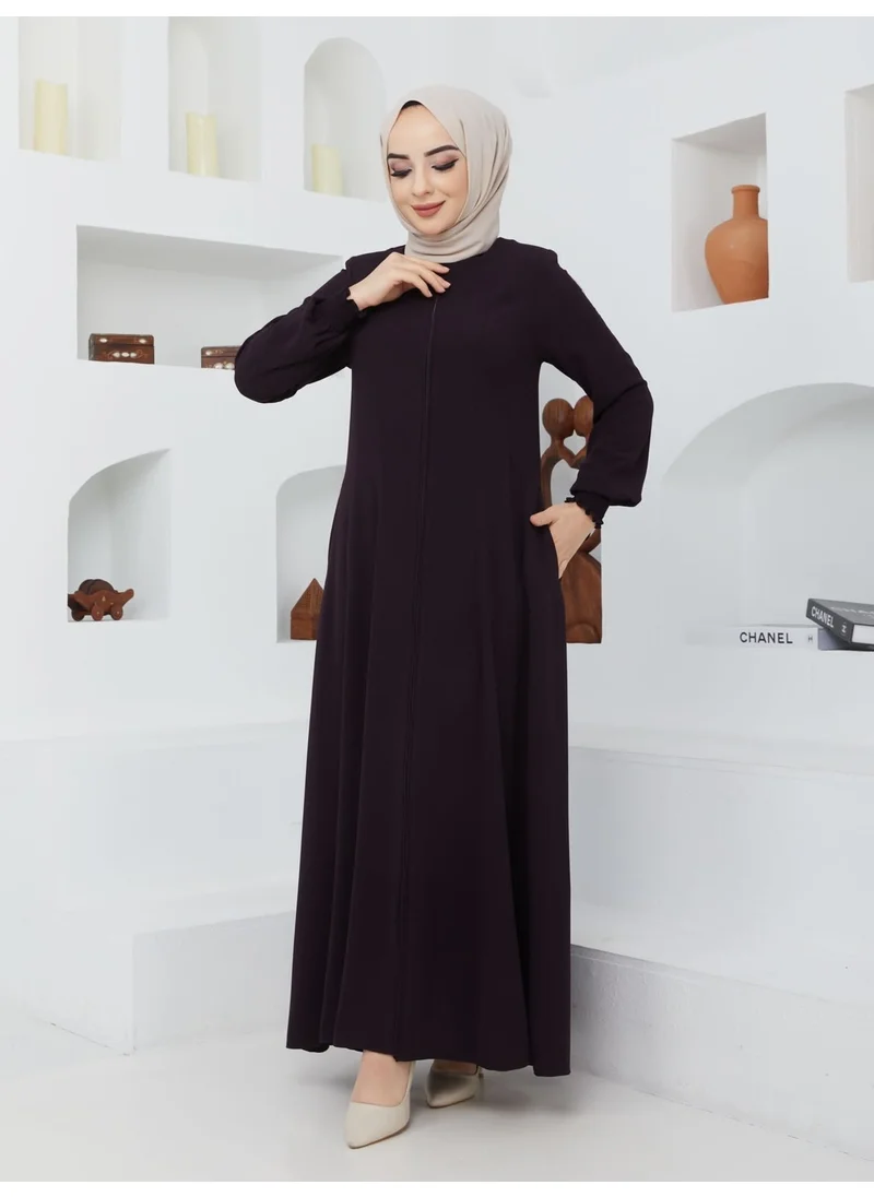 Kmk Kombin KMK Combined Summer Mevlana Model Waist-fitted Flared Fereca Topcoat with Elasticated Sleeves