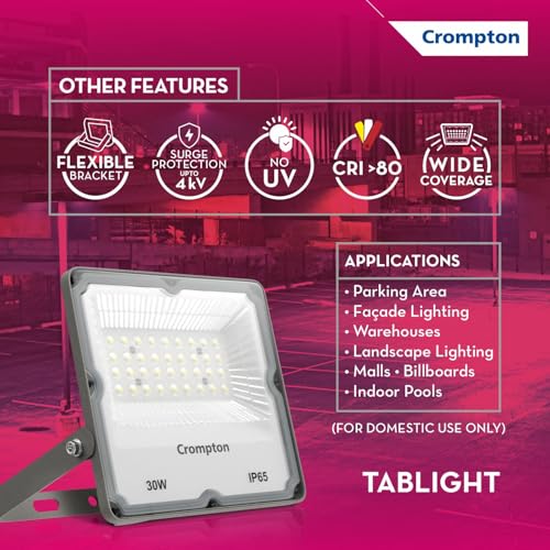 Crompton TabLight | Outdoor Waterproof LED Flood Lights | 30W | IP 65 | Warm White | Pack of 1 | Wide Beam Angle | BIS Approved | for Garage, Parking, Shops & Outdoor Lighting (2 Years Waranty) - Image 3