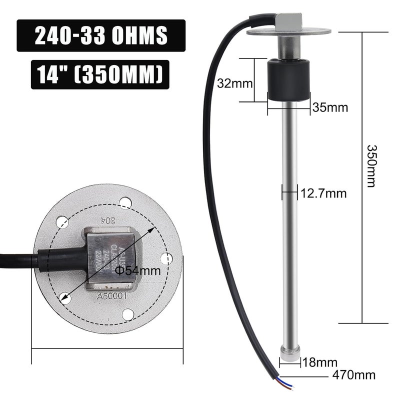 Geloo 240-33ohms 14" Marine Fuel Sending Unit Fuel Gauge Sending Unit Fuel Gas Tank Sender Fuel Tank Sending Units Fuel Gauge Sensor (350mm) Boat Truck Car Water Fuel Level Gauge Sending Unit Sensor - Image 4