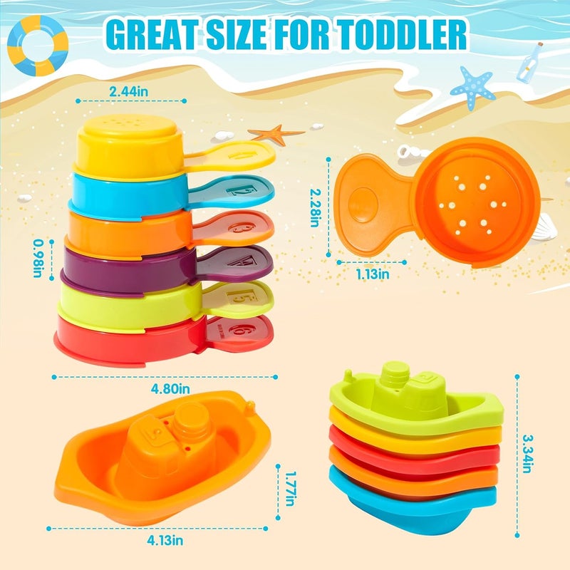 AMCHSURI Baby Bath Toys for Kids Ages 1-3, 11PCS Mold Free Bath Toys for Toddlers with Floating Boats and Spoons, Baby & Toddler Bathtub Water Table Pool Sand Play Toys for Christmas Stocking Stuffers - Image 5