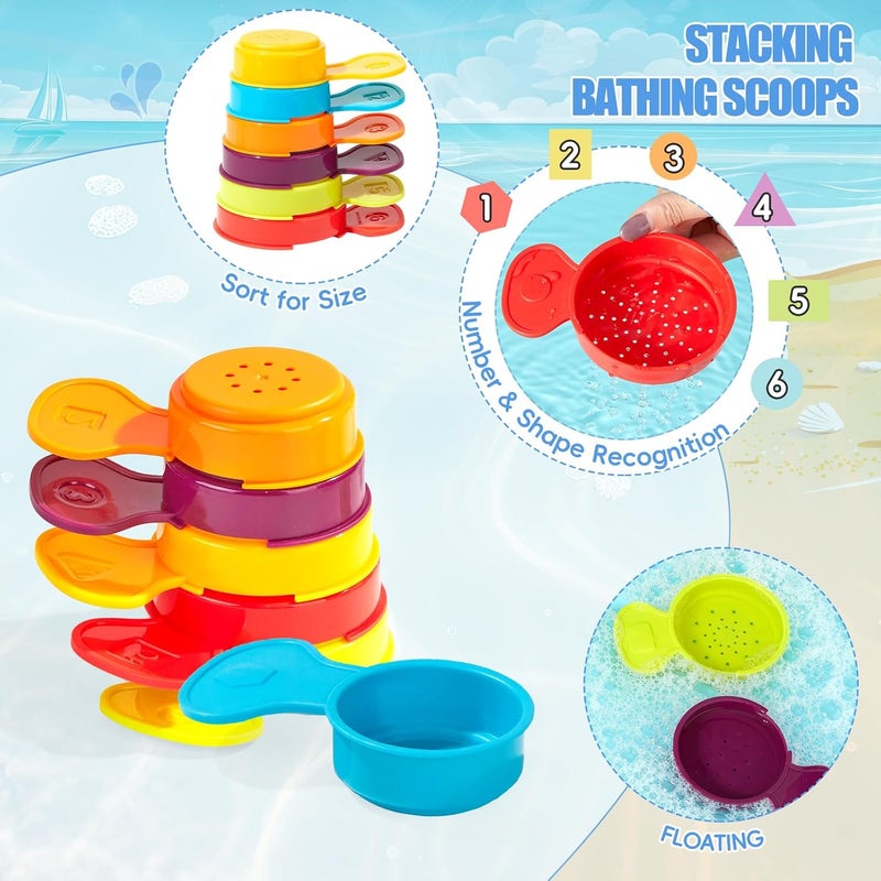 AMCHSURI Baby Bath Toys for Kids Ages 1-3, 11PCS Mold Free Bath Toys for Toddlers with Floating Boats and Spoons, Baby & Toddler Bathtub Water Table Pool Sand Play Toys for Christmas Stocking Stuffers - Image 3