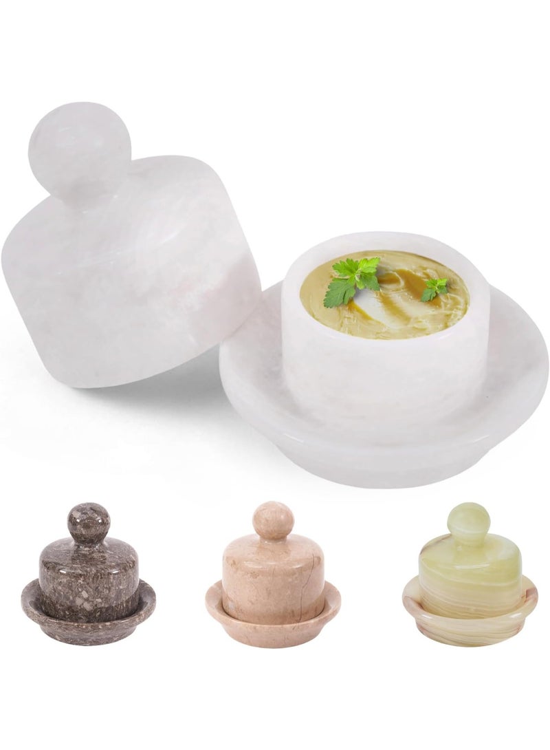 MK White Marble Butter Dish with Lid | 4" Handmade French Butter Crock for Countertop & Kitchen - Image 1