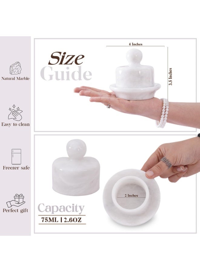 MK White Marble Butter Dish with Lid | 4" Handmade French Butter Crock for Countertop & Kitchen - Image 3