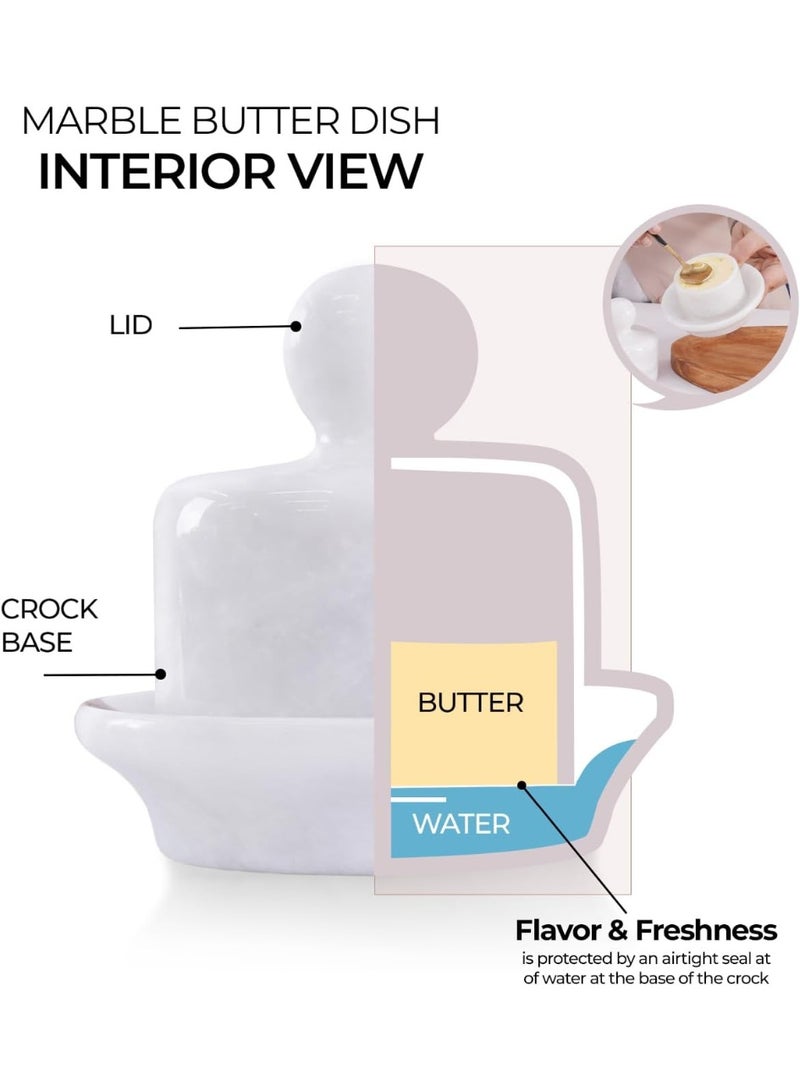 MK White Marble Butter Dish with Lid | 4" Handmade French Butter Crock for Countertop & Kitchen - Image 5