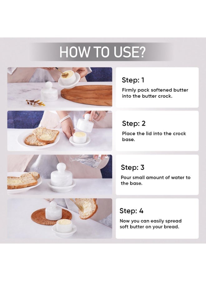 MK White Marble Butter Dish with Lid | 4" Handmade French Butter Crock for Countertop & Kitchen - Image 4