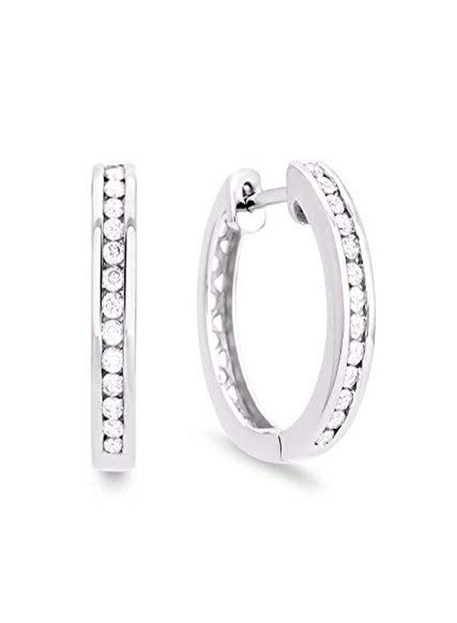 ELOISH Silver Color Sterling Silver CZ Studded Huggie Earrings for Women [NHUG1] - Image 1