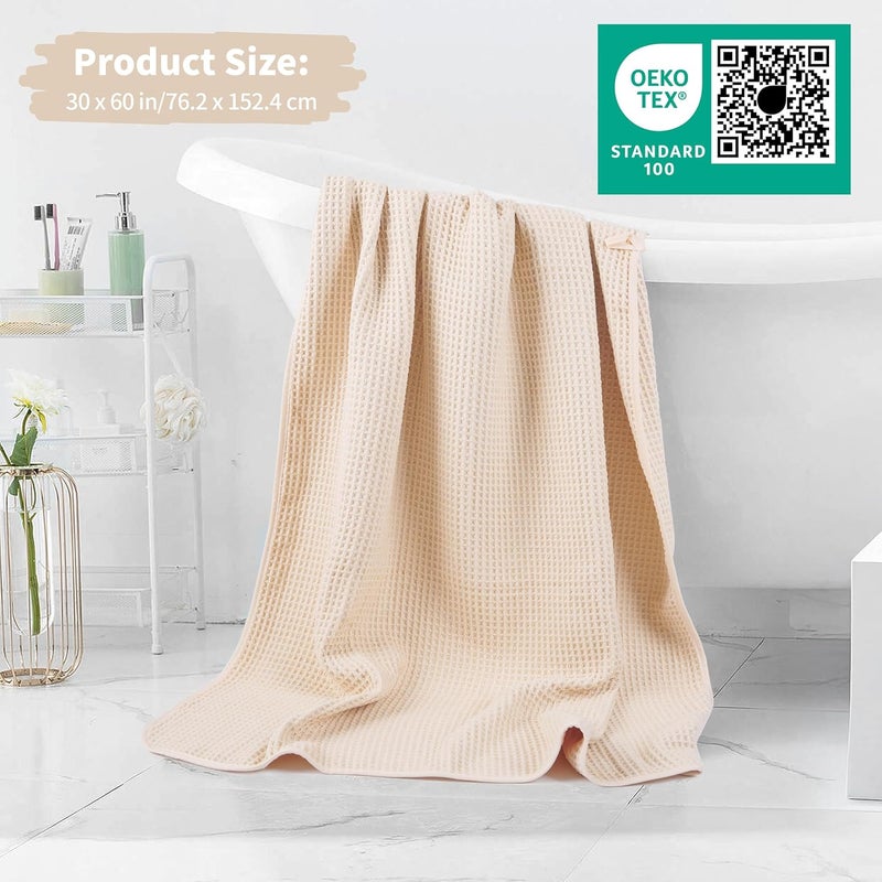MICROFI New Microfiber Waffle Bath Towels, 2 Pieces, Oversized, Soft, Absorbent, Fast Drying, Lint Free (Champagne) - Image 5