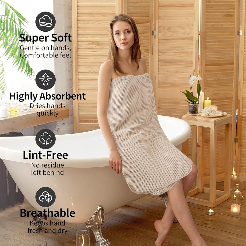 MICROFI New Microfiber Waffle Bath Towels, 2 Pieces, Oversized, Soft, Absorbent, Fast Drying, Lint Free (Champagne) - Image 4