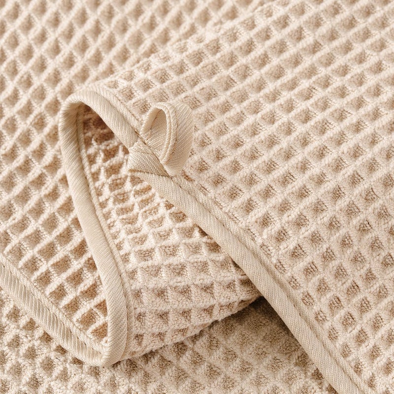 MICROFI New Microfiber Waffle Bath Towels, 2 Pieces, Oversized, Soft, Absorbent, Fast Drying, Lint Free (Champagne) - Image 3