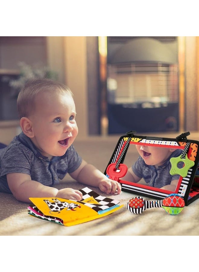 teytoy ألعاب مرآة وقت البطن 3 في 1 مع كتاب نشاط 3D ناعم ومجعد، وألعاب مضغ، ورنّات، وألعاب زحف للأطفال الرضع بتباين عالٍ بالأبيض والأسود، هدايا حسية للأطفال حديثي الولادة من 0-12 شهرًا - Image 5