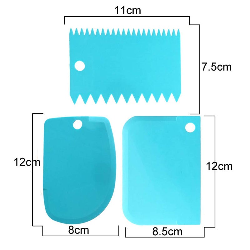 ليزنيرزم Lasenersm 3 قطع العجين مكشطة وعاء مكشطة كعكة مكشطة البلاستيك العجين القاطع خشنة حواف مكشطة حافة منحنية مكشطة حافة مسطحة مكشطة الغذاء لكعكة الخبز العجين كعكة فندان الجليد الأزرق - Image 2