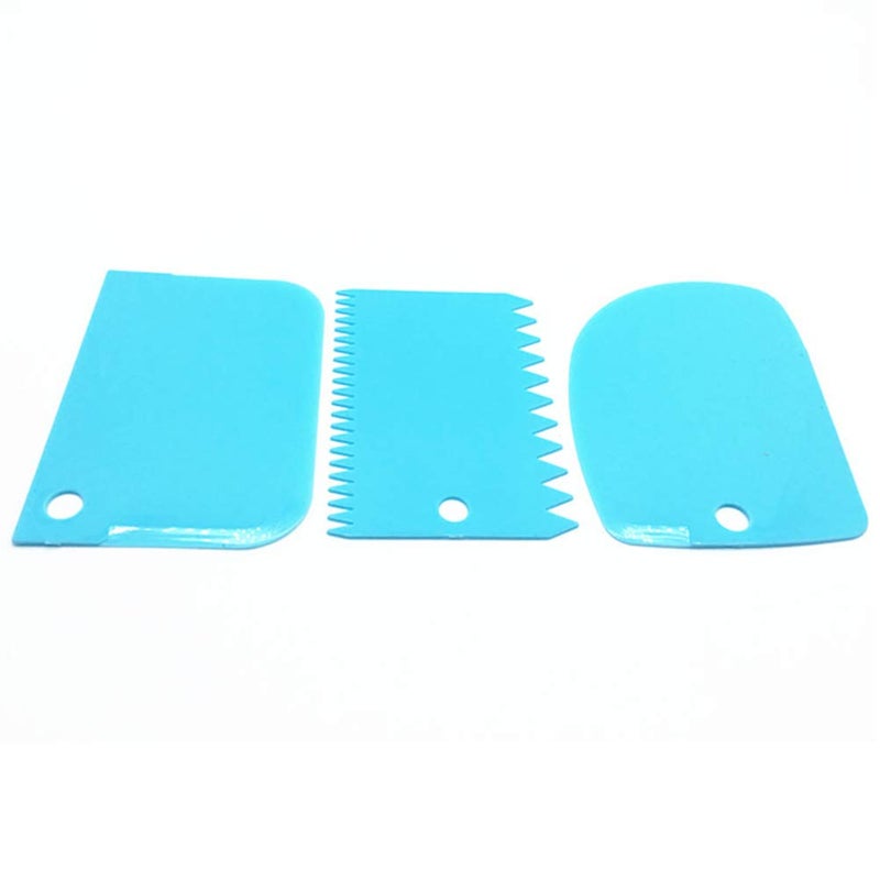 ليزنيرزم Lasenersm 3 قطع العجين مكشطة وعاء مكشطة كعكة مكشطة البلاستيك العجين القاطع خشنة حواف مكشطة حافة منحنية مكشطة حافة مسطحة مكشطة الغذاء لكعكة الخبز العجين كعكة فندان الجليد الأزرق - Image 1