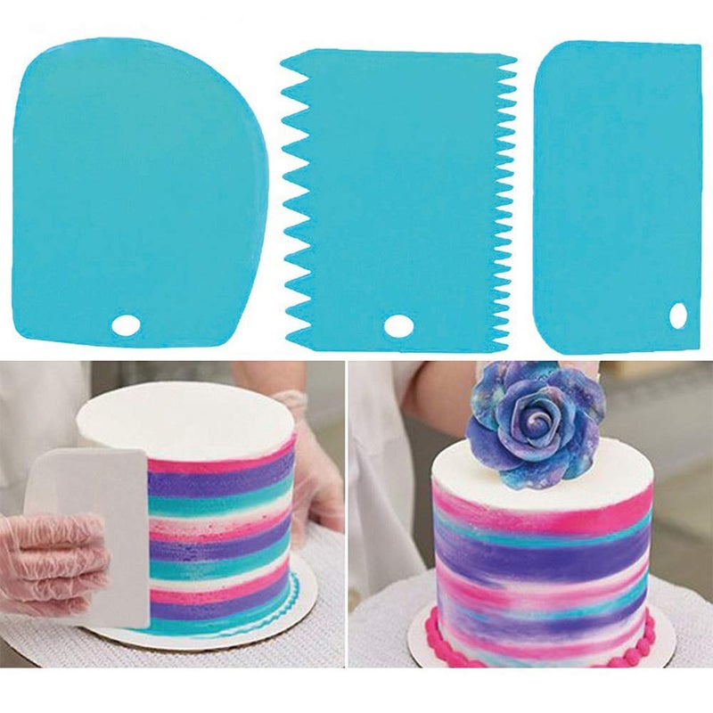 ليزنيرزم Lasenersm 3 قطع العجين مكشطة وعاء مكشطة كعكة مكشطة البلاستيك العجين القاطع خشنة حواف مكشطة حافة منحنية مكشطة حافة مسطحة مكشطة الغذاء لكعكة الخبز العجين كعكة فندان الجليد الأزرق - Image 4