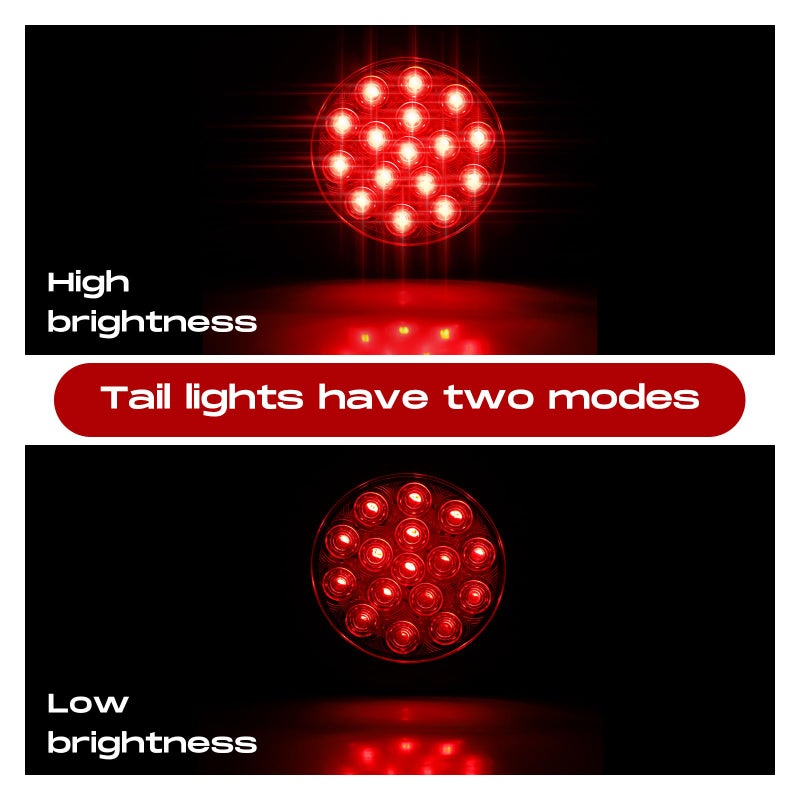 Riakrum 12pcs 4 Inch Round LED Trailer Tail Lights Kit 12 Red Round 16 LED Stop Turn Tail Backup Reverse Trailer Lights for Truck RV Flat Bed Camper - Image 4