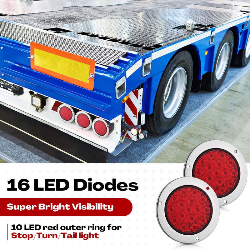 Riakrum 12pcs 4 Inch Round LED Trailer Tail Lights Kit 12 Red Round 16 LED Stop Turn Tail Backup Reverse Trailer Lights for Truck RV Flat Bed Camper - Image 5