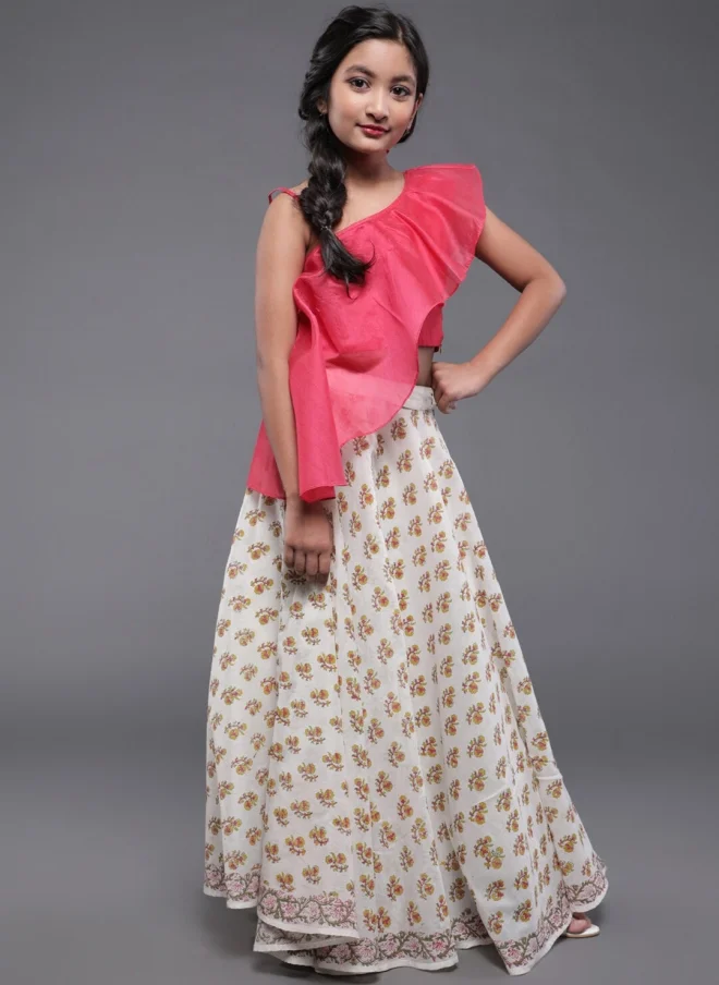 AKS Pink Silk Lehenga Choli for Girls