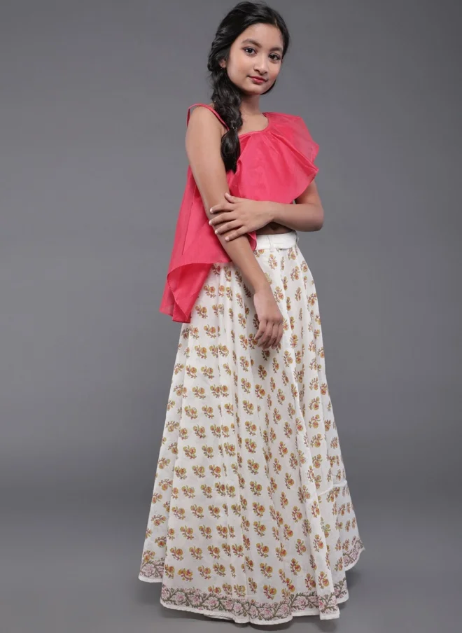 AKS Pink Silk Lehenga Choli for Girls