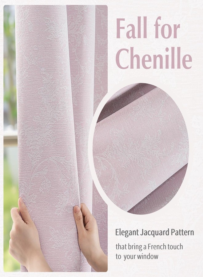 FMFUNCTEX Pink Floral Jacquard Blackout Curtains 84 Inches Long for Girls Bedroom, Scroll Flower Chenille Farmhouse Curtains for Nursery Room Darkening Thermal Insulated Grommet Window Drapes 2 Panels - Image 5