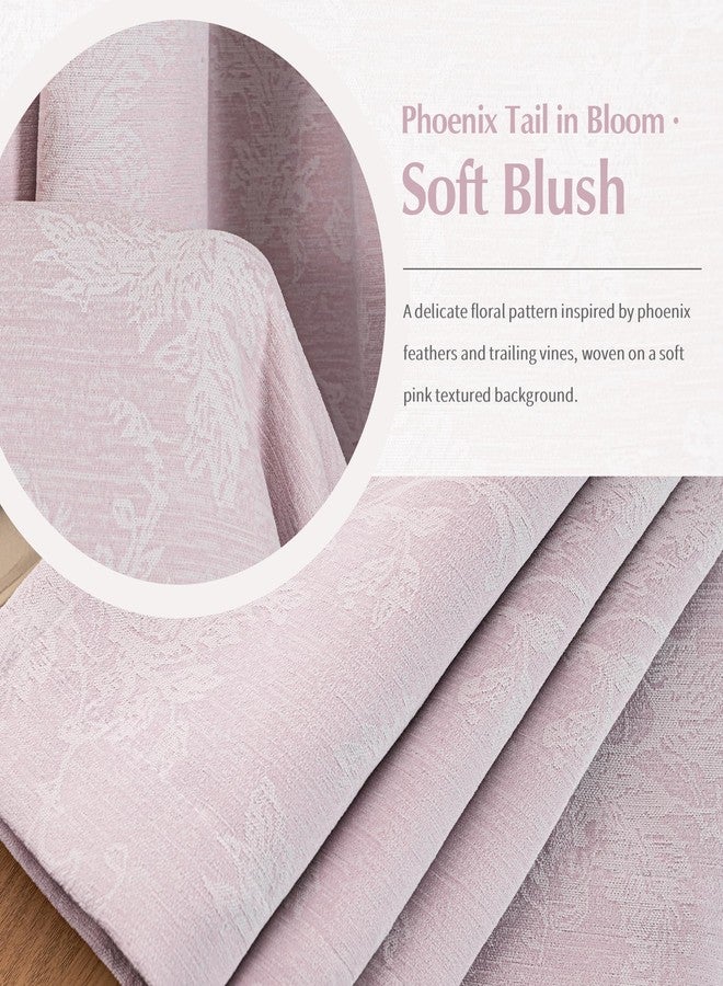 FMFUNCTEX Pink Floral Jacquard Blackout Curtains 84 Inches Long for Girls Bedroom, Scroll Flower Chenille Farmhouse Curtains for Nursery Room Darkening Thermal Insulated Grommet Window Drapes 2 Panels - Image 4