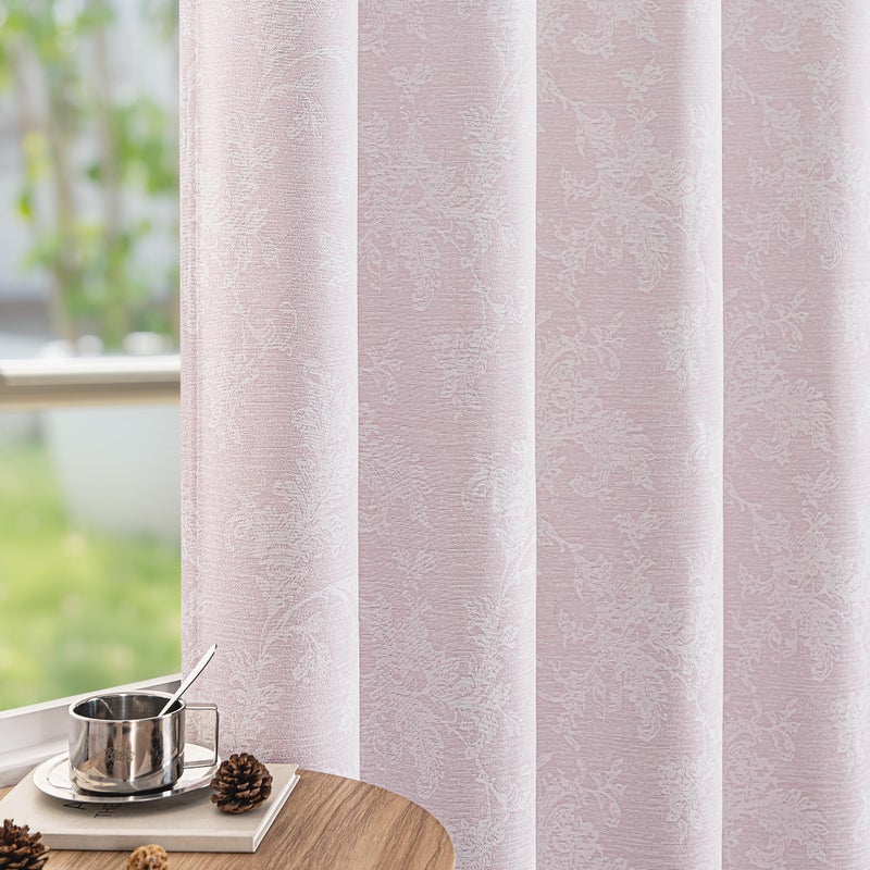 FMFUNCTEX Pink Floral Jacquard Blackout Curtains 84 Inches Long for Girls Bedroom, Scroll Flower Chenille Farmhouse Curtains for Nursery Room Darkening Thermal Insulated Grommet Window Drapes 2 Panels - Image 1