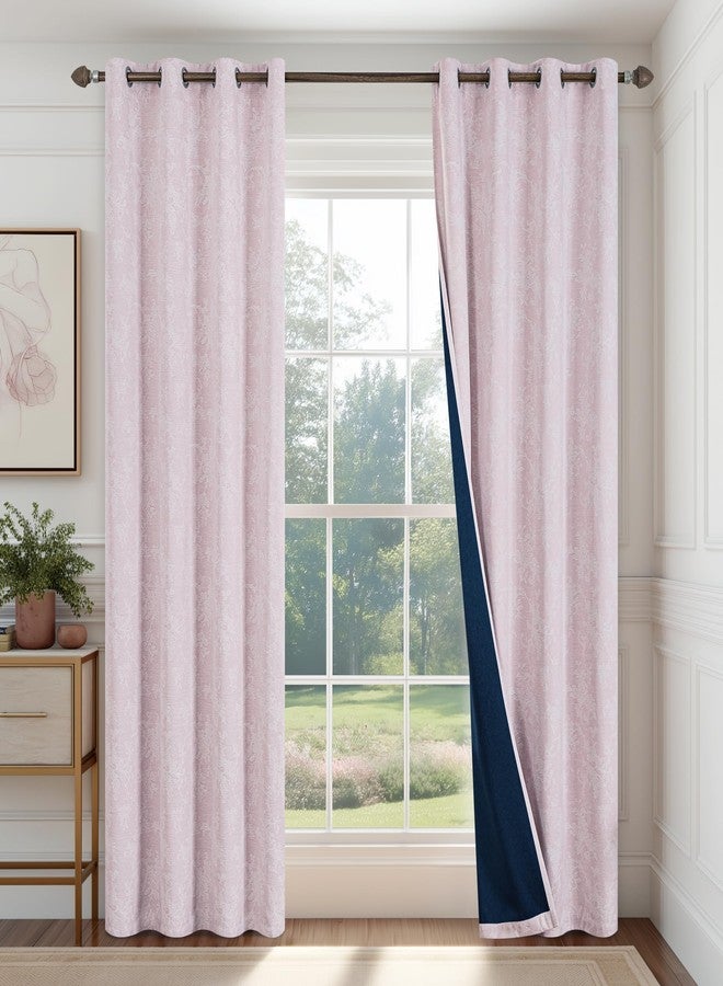 FMFUNCTEX Pink Floral Jacquard Blackout Curtains 84 Inches Long for Girls Bedroom, Scroll Flower Chenille Farmhouse Curtains for Nursery Room Darkening Thermal Insulated Grommet Window Drapes 2 Panels - Image 2