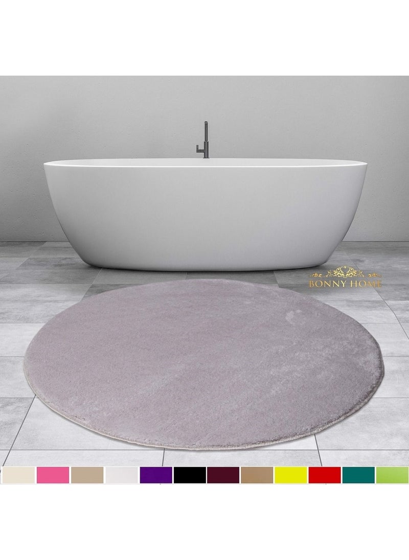 Bonny Home Elite Gray 120X120 cm Round Plush Bath Mat Non-Slip Base Fluffy Bathroom Rug  - Image 1