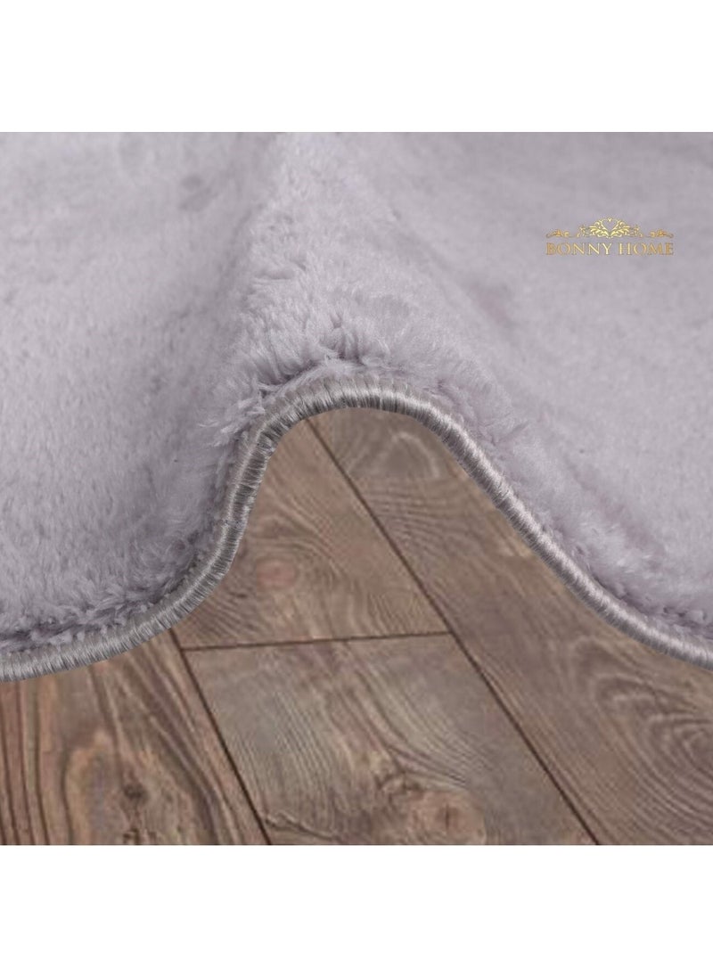 Bonny Home Elite Gray 120X120 cm Round Plush Bath Mat Non-Slip Base Fluffy Bathroom Rug  - Image 2