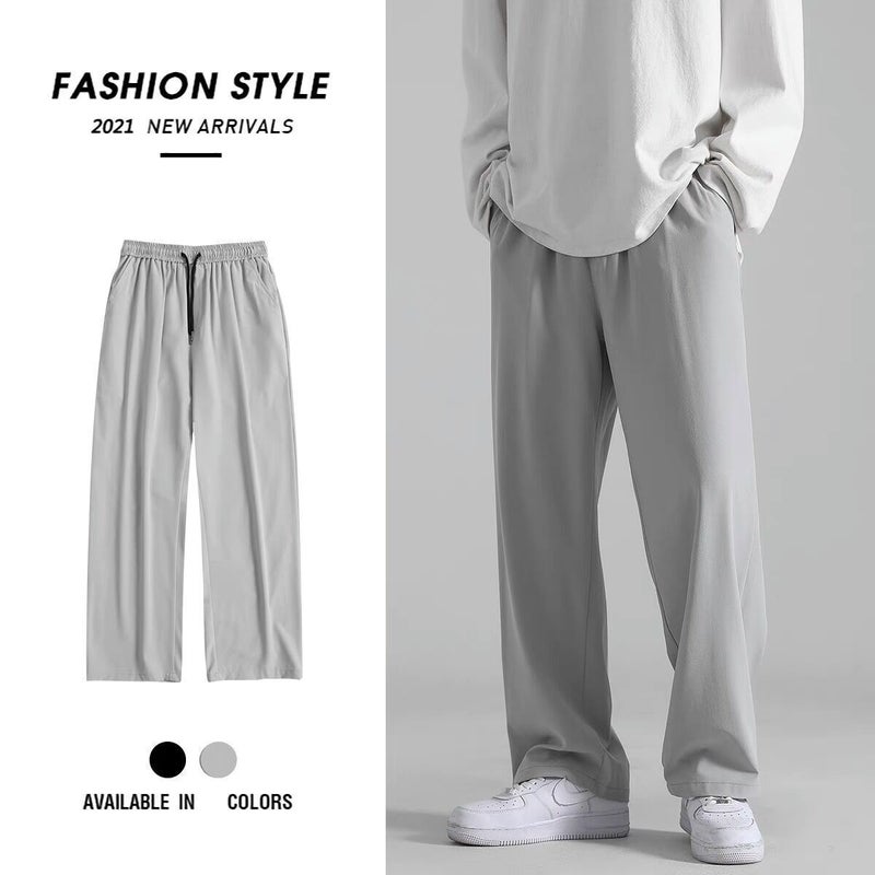 Ice Silk Pants Men'S Summer Thin Trendy Brand Loose Straight Cool Quick-Drying Wide Leg Boys Draps Casual Pants - Image 3