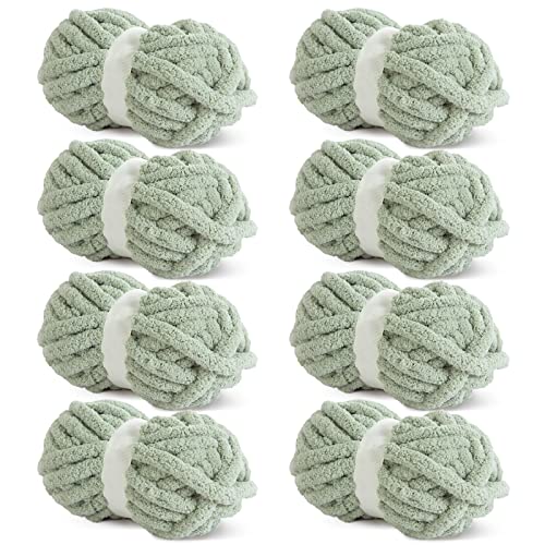 HOMBYS Sage Green Chunky Chenille Yarn for Crocheting Bulky Thick Fluffy Yarn for KnittingSuper Bulky Chunky Yarn for Hand Knitting Blanket Soft Plush Yarn 8 Jumbo Pack 27 yds8 oz Each Skein