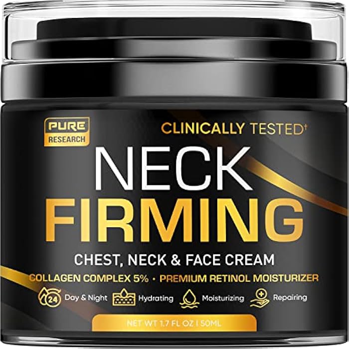 PURE RESEARCH Neck Firming Cream - Anti Wrinkle Cream Day & Night Face Neck and Décolleté Cream - Moisturizing, Lifting & Hydrating - Image 1