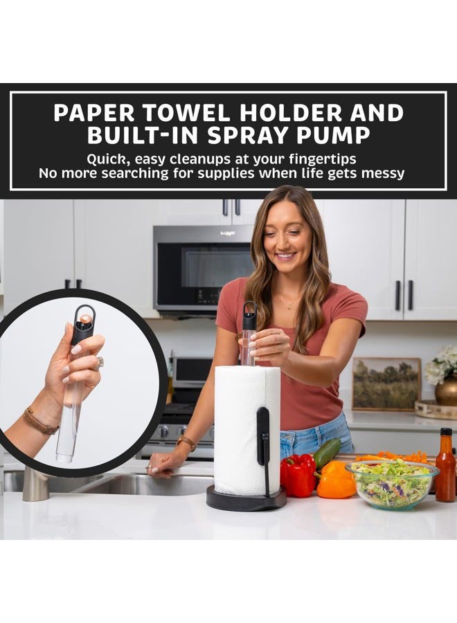 Dear Household حامل مناشف ورقية من الفولاذ المقاوم للصدأ مع ذراع توتر ومضخة رش – تمزيق بيد واحدة، نظام سحب ذكي، أكواب شفط قوية، قاعدة مثقلة، موزع مناشف مطبخ للاستخدام على السطح (أسود) - Image 2