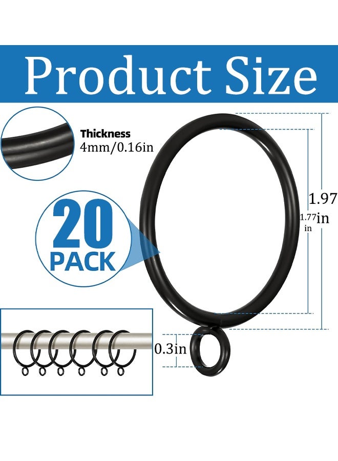 مجموعة من 20 حلقة ستائر مع فتحة، قطر داخلي 1.77 بوصة، حلقة ستائر معدنية تناسب قضبان الستائر حتى 1.5 بوصة، حلقات قضبان الستائر تنزلق بسلاسة، خطافات ستائر متينة مقاومة للصدأ بتصميم عتيق (أسود) - Image 2