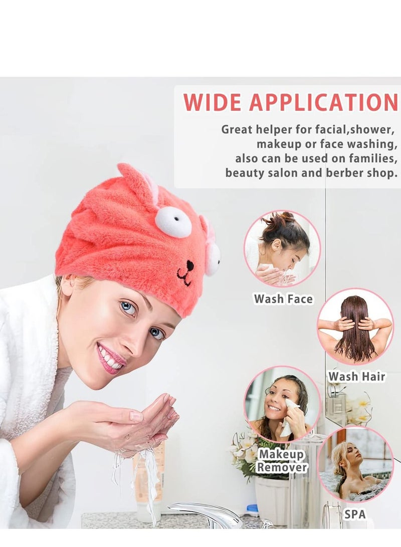 2 Pack Ultra Absorbent Microfibre Hair Towel Turban Cartoon Cute Embroidery Coral Velvet Wet Dry Wrap Quick for Bath Shower - Image 3