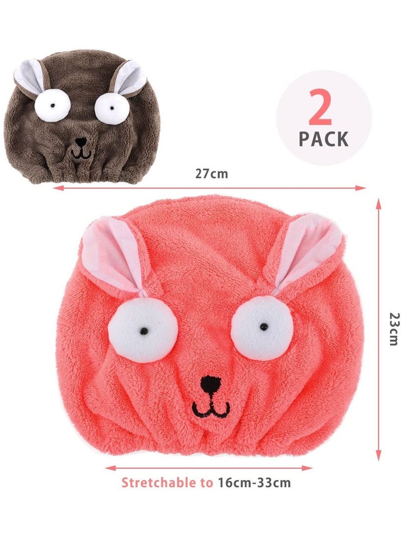 2 Pack Ultra Absorbent Microfibre Hair Towel Turban Cartoon Cute Embroidery Coral Velvet Wet Dry Wrap Quick for Bath Shower - Image 4