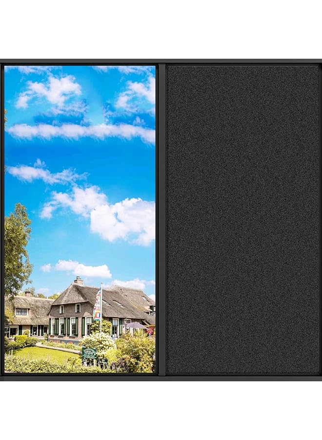 The Bros Total Blackout Frosted Window Film Privacy Reusable Blackout Window Film, Static Cling Room Darkening Glue Free Curtains for Day Sleeping Bedroom and Bathroom,UV Resistant Black,30 x 400cm - Image 1