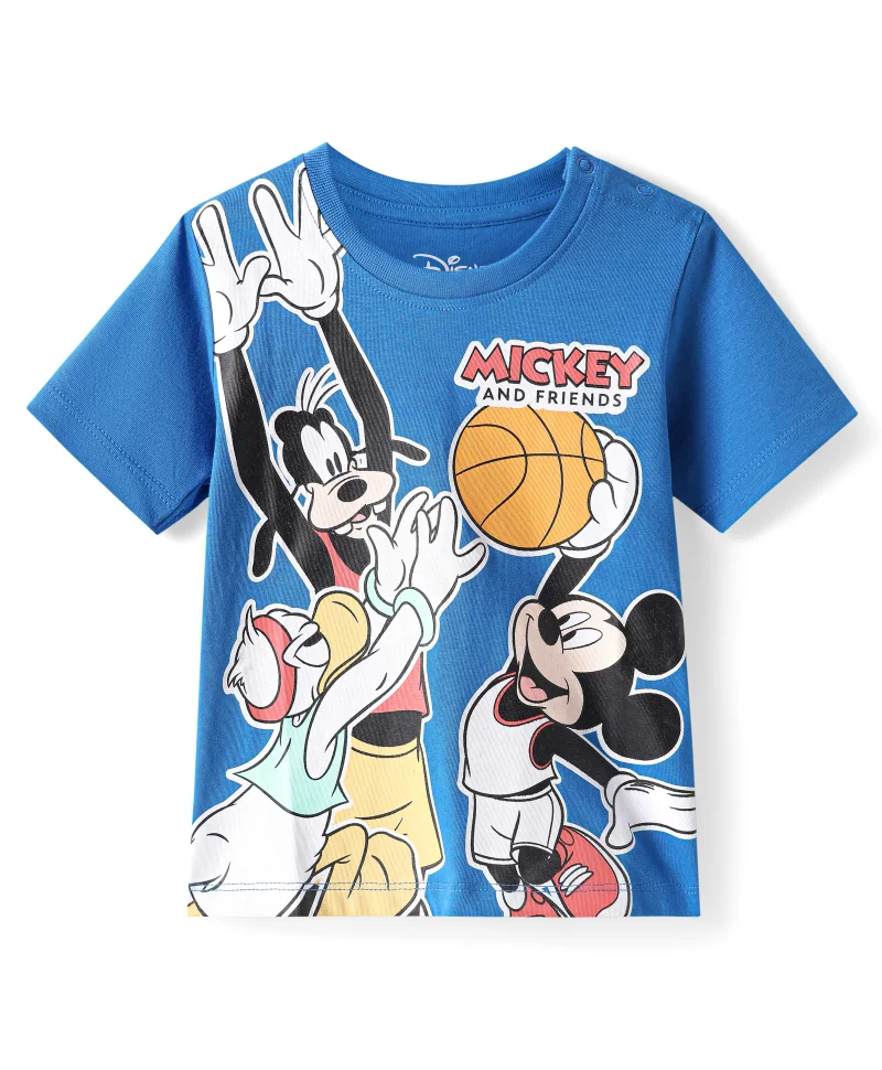 Babyhug Disney Babyhug Disney Single Jersey Knit Half Sleeves T-Shirt With Mickey Mouse & Family Graphics - Blue