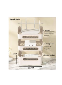 Generic Router Storage Box, Wifi Wireless Router Set-Top Box Shelf STB Optical Modem Cover Rack Cord Socket Board Container Box Multi-Layer Desktop Cable Organiser Box for TV Cabinet (Beige, 2-Layer)  - Image 2