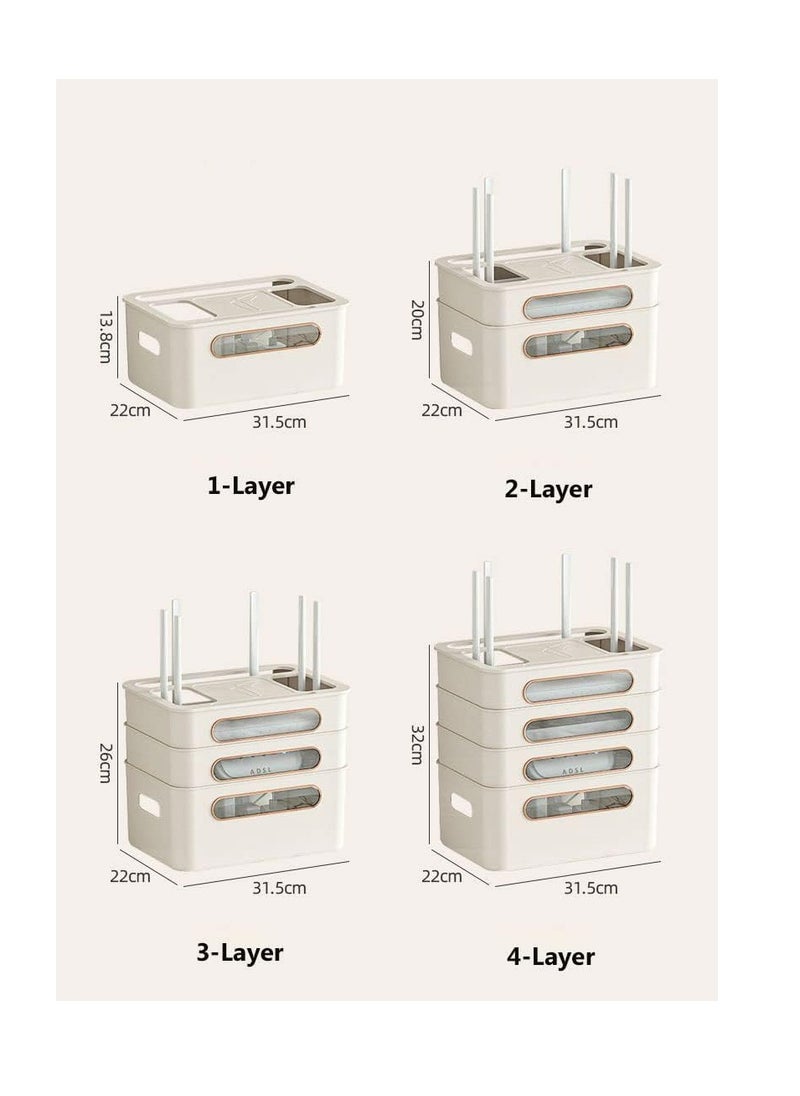 Generic - Router Storage Box, Wifi Wireless Router Set-Top Box Shelf STB Optical Modem Cover Rack Cord Socket Board Container Box Multi-Layer Desktop Cable Organiser Box for TV Cabinet (Beige, 2-Layer) - Image 1