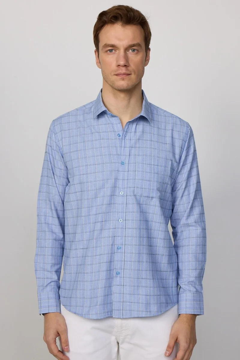 Tudors Classic Fit Cotton Easy-Iron Striped Blue Men's Shirt