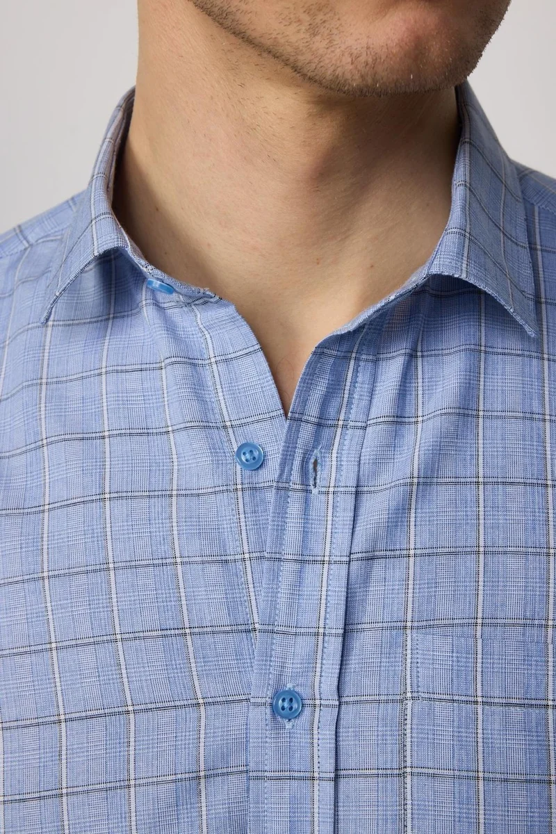 Tudors Classic Fit Cotton Easy-Iron Striped Blue Men's Shirt